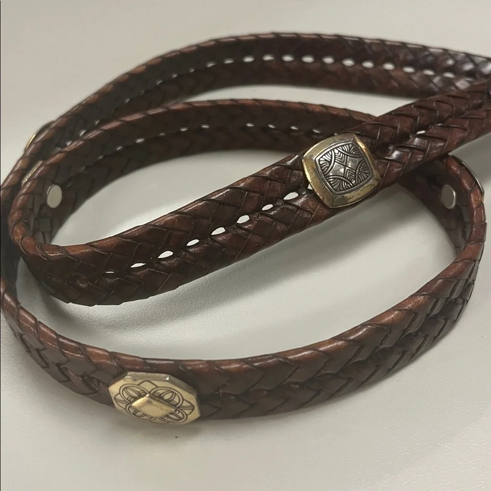 Brighton Brown Leather Belt with Silver & Gold tone Buckle size 34” inch